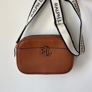 Lauren Ralph Lauren Pebbled Leather Carrie Crossbody Shoulder Bag Monogram